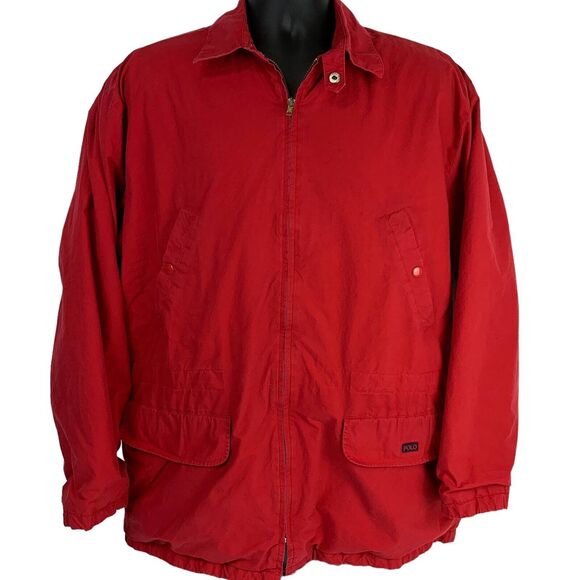Vintage 90s Polo Ralph Lauren Jacket Coat Fleece Lined Collared Red M Medium - Picture 1 of 12